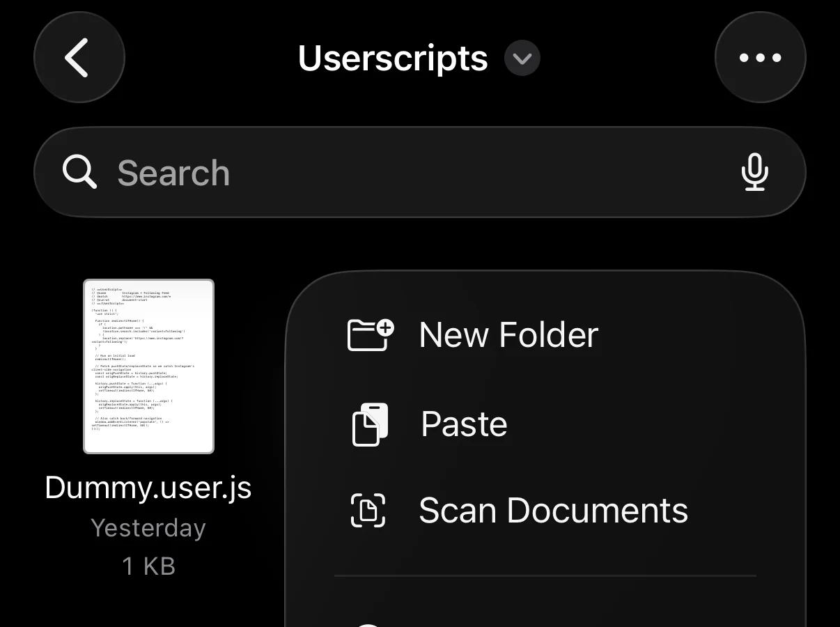 Step 1: pasting the script inside the Userscripts folder