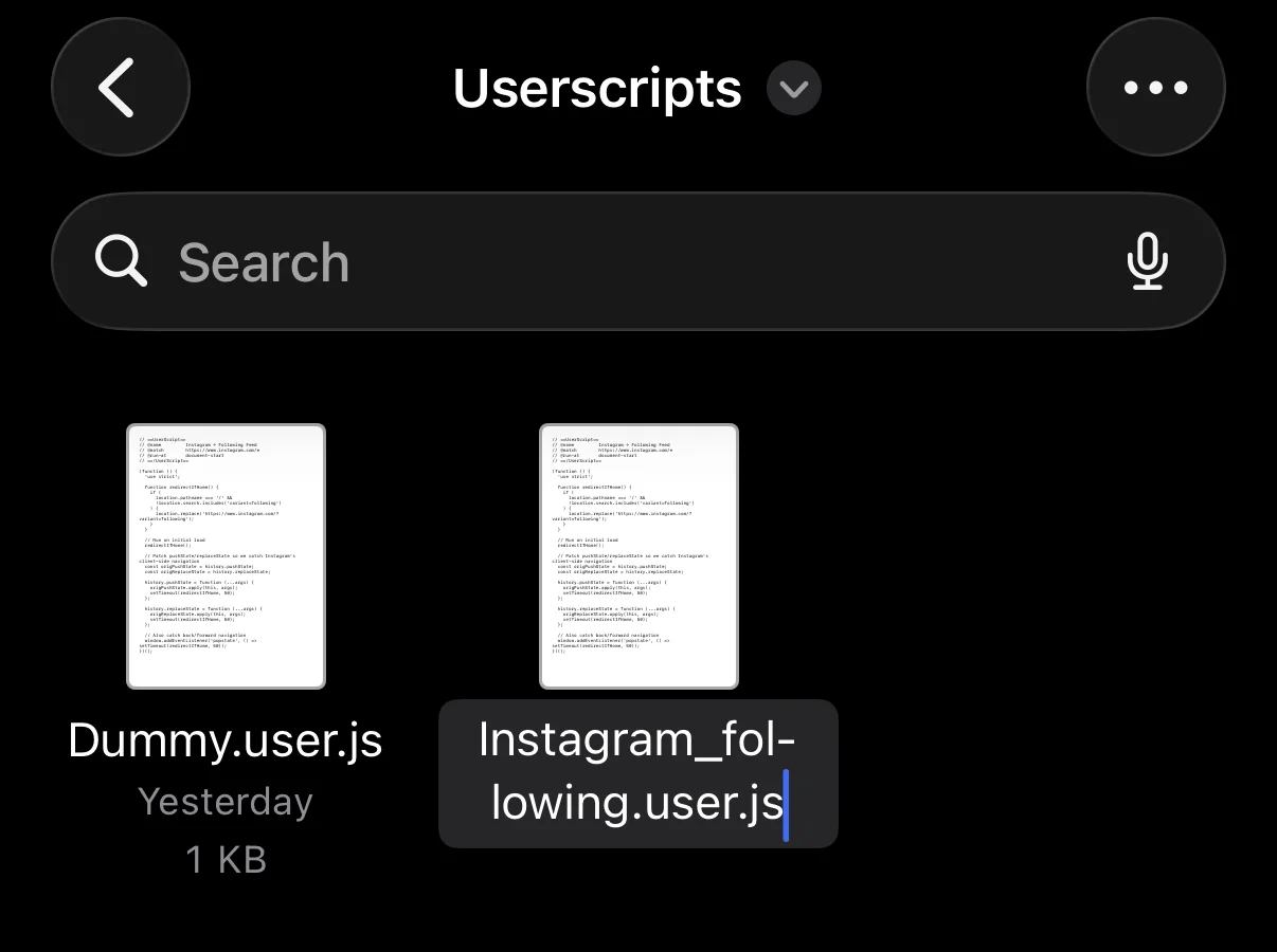 Step 2: renaming the file to instagram_following.user.js